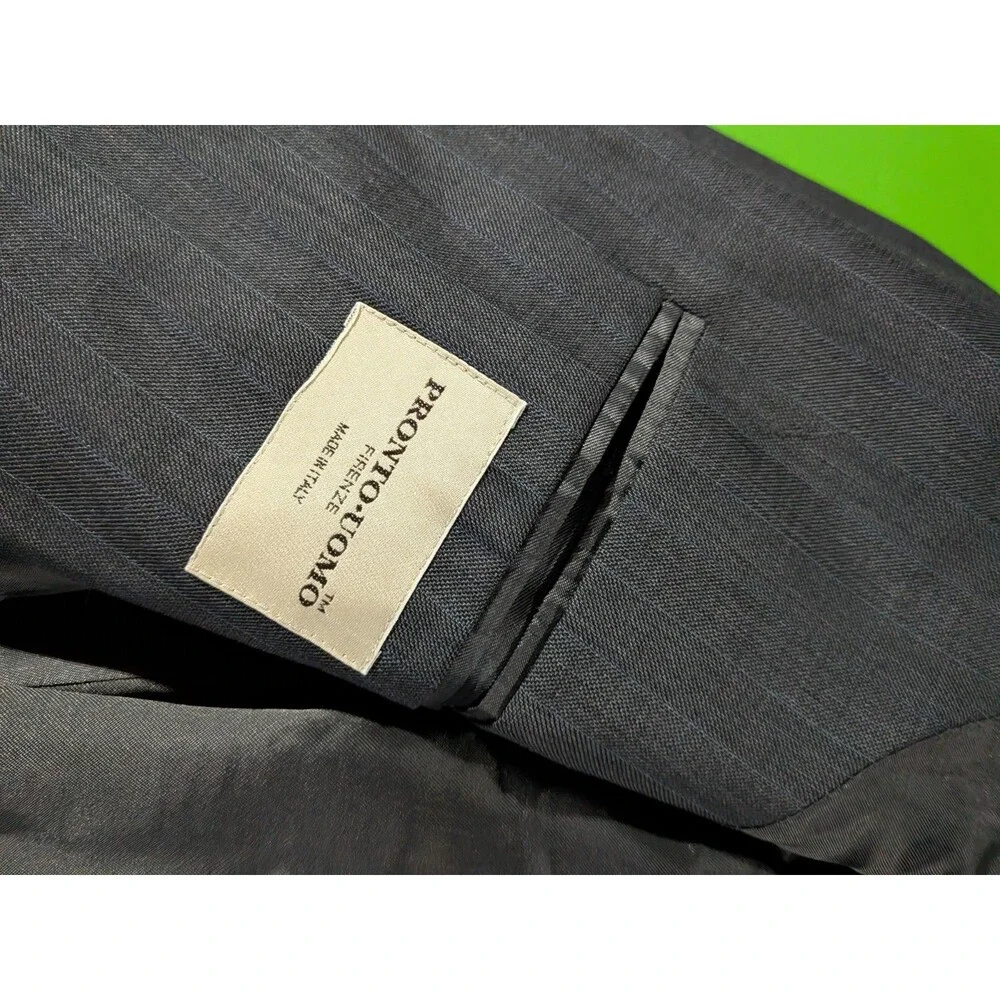 Pronto Uomo Suit Wool Zignone Super 100 Charcoal Gray Pin Striped 42 X Long 2pc